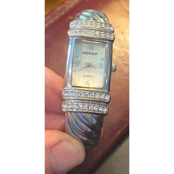 Women's 20mm Silver Tone Gossip Watch, Crystal Accents, MOP Face, Bangle Bracele - Picture 1 of 3